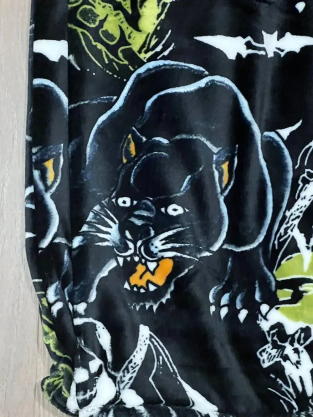 ED HARDY Black Plush Throw Blanket 60x70 Y2K Tattoo Panther Grim Reaper Bats NWT